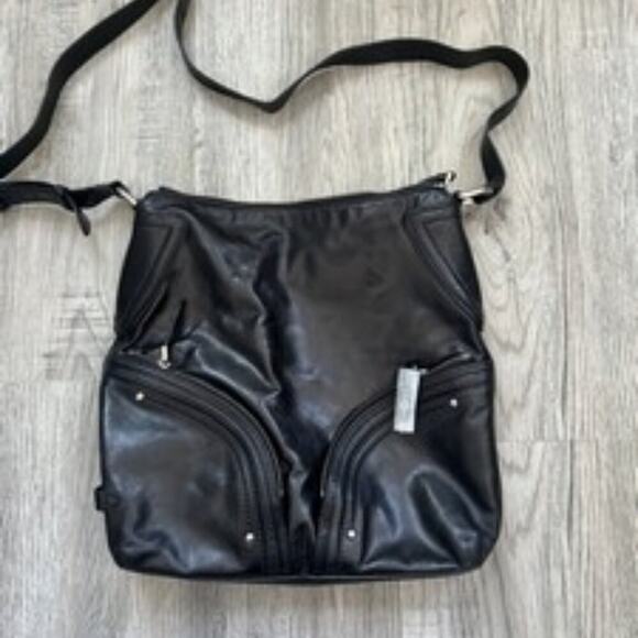 Cole Haan Black Leather Crossbody Shoulder Bag with Gold Hardware - Picture 1 of 12